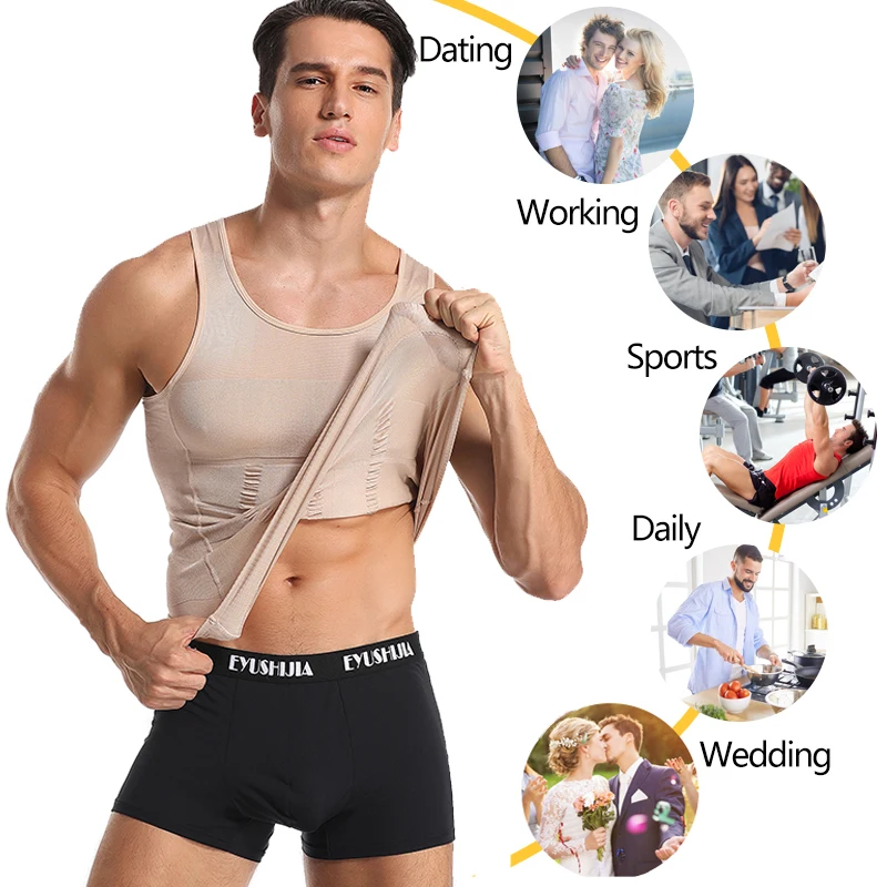 Be-In-Shape Men Slimming Body Shaper Waist Trainer Vest Tummy Control Posture Shirt Back Correction Abdomen Tank Top Shaperwear