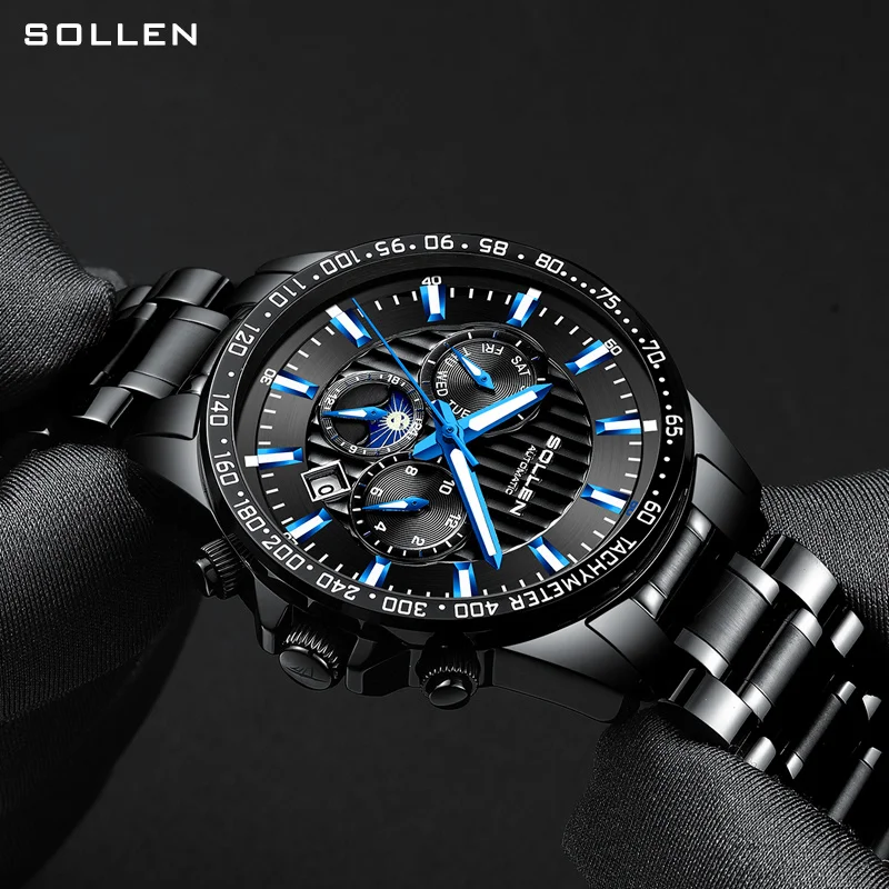 SOLLEN Switzerland Luxury Brand Automatic Mechanical Men's Watches Multi-function Luminous Waterproof Sapphire Steel Clock SL608