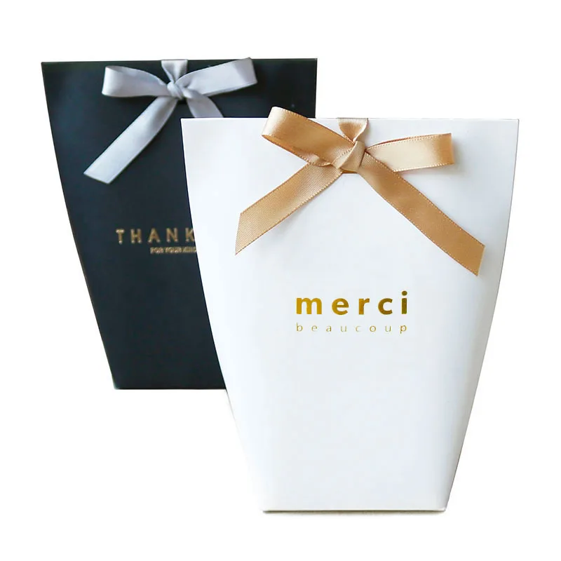 50pcs/lot Black White Bronzing Merci Candy Box French Thank You Wedding Favors Gift Box Package For Birthday Party Favors Bags