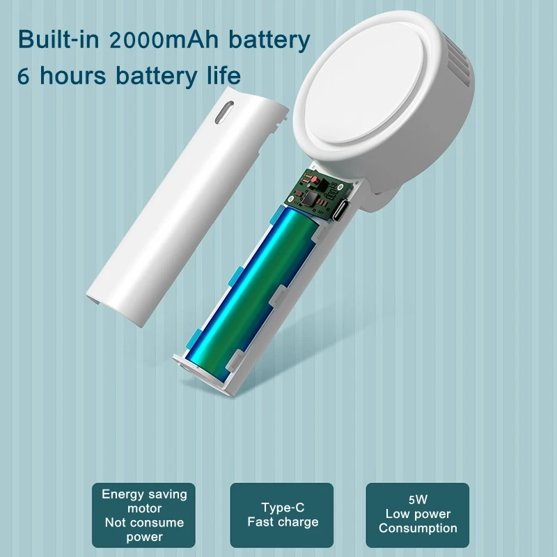 Mini Ventilador Portátil Portátil, 1200mAh, Ventilador Carregável, Vento 3-Gear Ajustável, Rotação 180 °, Silencioso para Casa, Desktop, Exterior