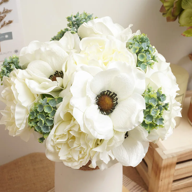 

Beautiful Silk Artificial Peony Fake Flowers White High Quality Bridal Bouquet Wedding Home Decor Table Living Room Arrangement