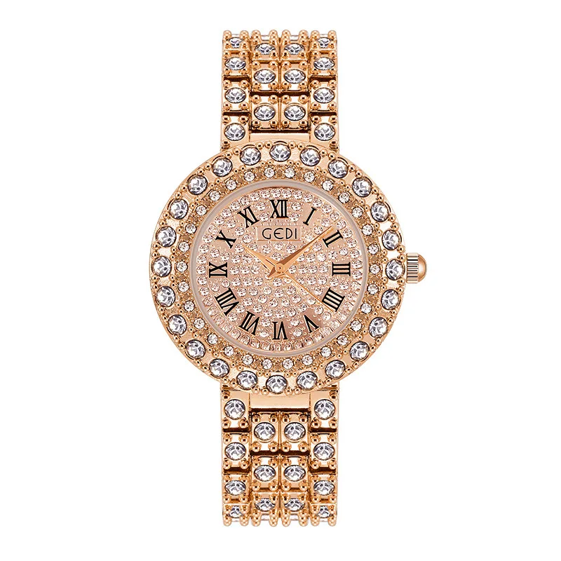 Rose Women's Watch Bling Diamonds Crystal Strap Watch Fashion Luxury Stainless Steel Quartz Wrist Watches Casual Women Watches