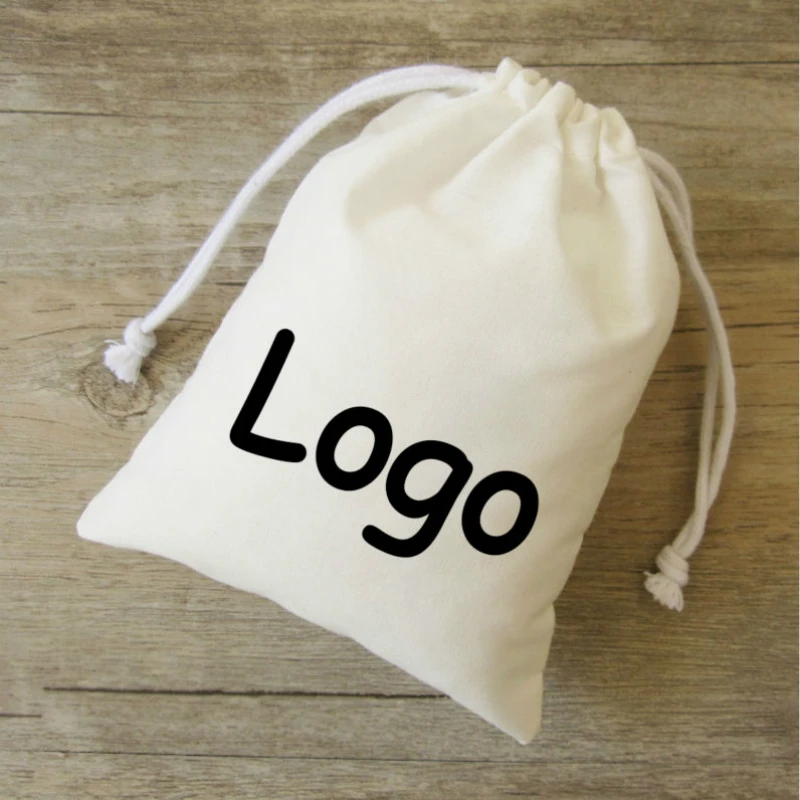 

100PCS Cotton Drawstring Bag Packaging Jewelry Polyester Cotton Pouch Cosmetic Wedding Party Gift Sachet Sack Print Logo Custom