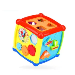 Juguetes musicales multifuncionales para niños pequeños, caja de actividad Musical, cubo, engranaje, reloj, bloques geométricos, clasificación, juguetes educativos