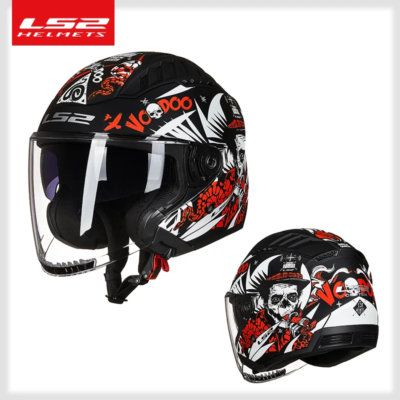 Originele LS2 Copter Retro Moto Rcycle Helm Met Dual Lens Scooter Man Vrouwen Vintage Capacete Ls2 Of600 Open Gezicht Casco moto