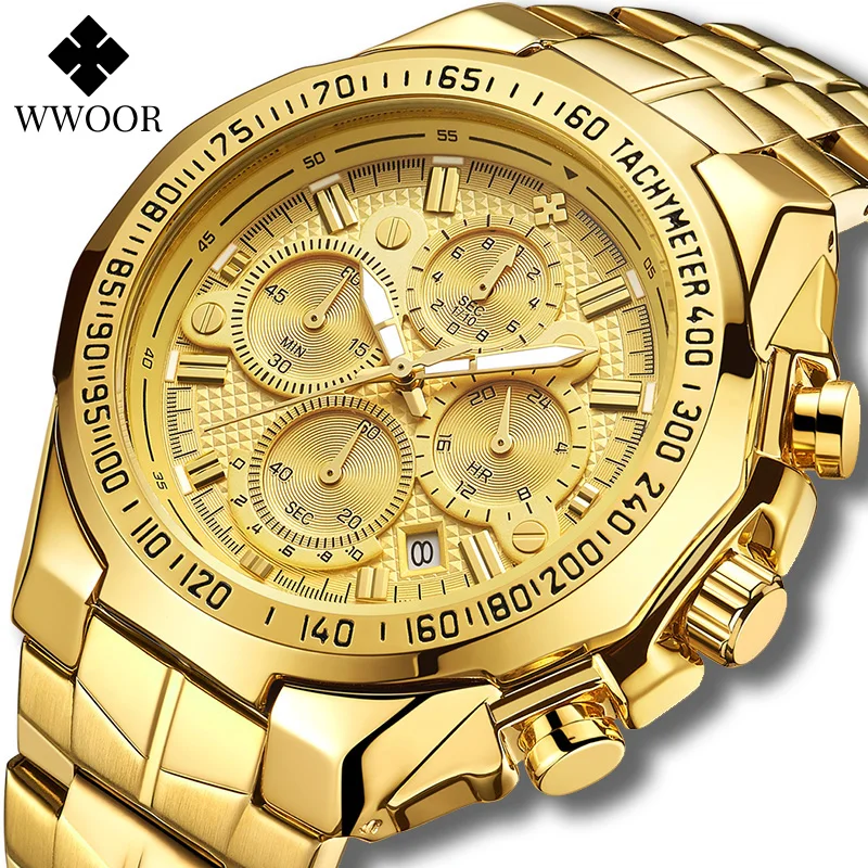 

WWOOR Men Watches Luxury Military Quartz Stainless Steel Watch Waterproof Chronograph Sport Luminous Watch For Men Reloj Hombre