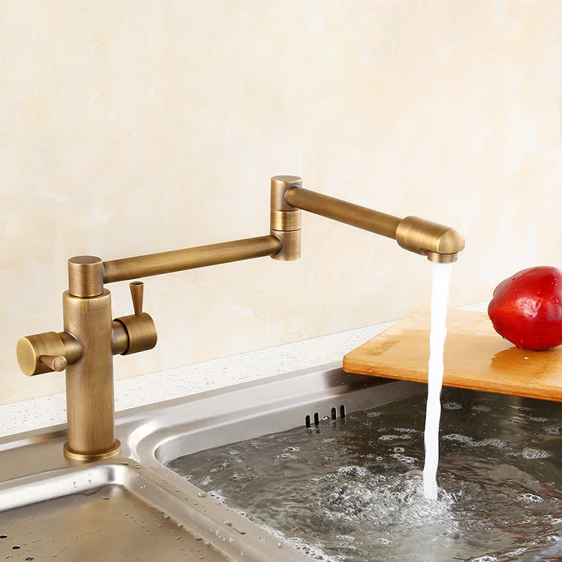 Luxurious Brass Golden Kitchen Sink Faucet Mixer Two Handle Foldable Rotating Gold Basin Cold Hot Water Tap G1122