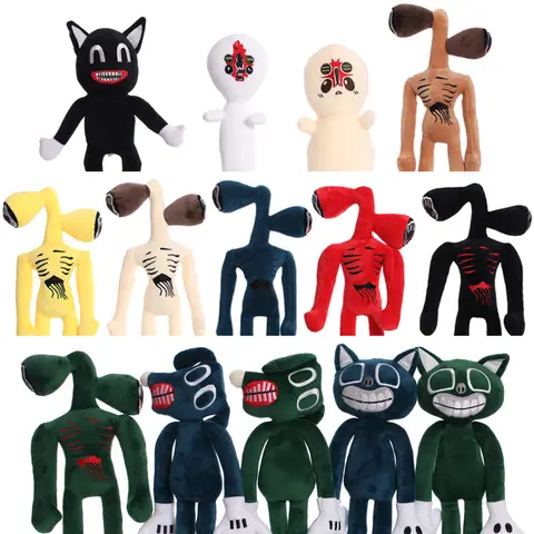 25-50cm Anime Siren Head Plush Doll Toys Scary Black White Red Sirenhead Cat Peanut Soft Stuffed Cartoon Figure Children Gifts