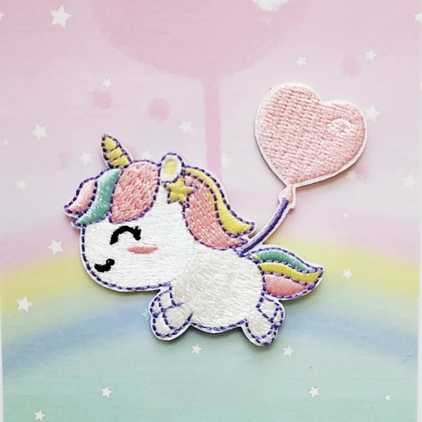 Self-adhesive Cartoon Unicorn Rainbow Star Embroidery Iron Patches for Clothing Sticker on Clothes Hole Repair Appliques Stripes