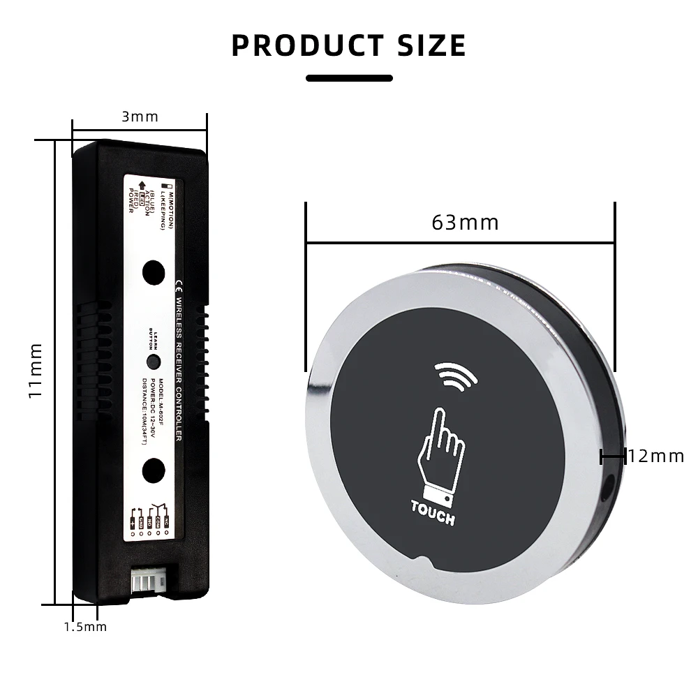 Automatic Door Wireless 2.4G Touch Switch Sliding Door Exit Button Release Button Switch Door Opener Access Control System