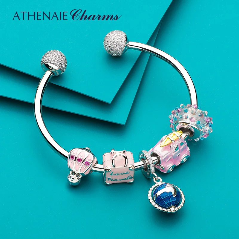 ATHENAIE 925 Sterling Silber CZ Momente Klassischen Offene Armreif für Frauen Fit Charms Perlen für Frauen Schmuck Geschenk