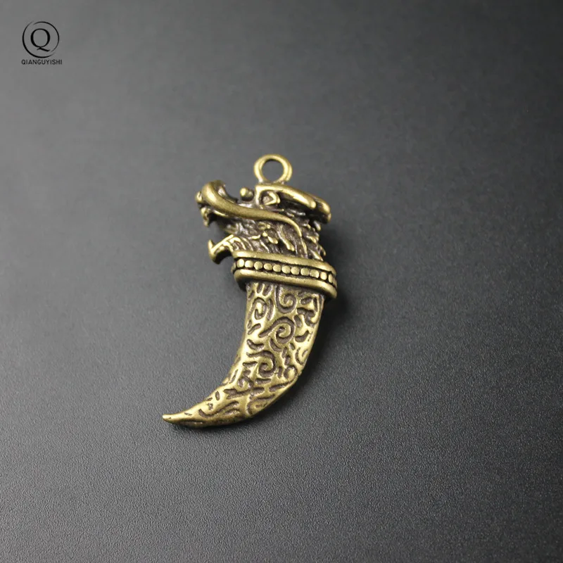 Handmade Brass Mini Dragon's Teeth Head Charms Car Keyholder Pendants DIY Belt Strip Key Chain Ring Hardware Accessories