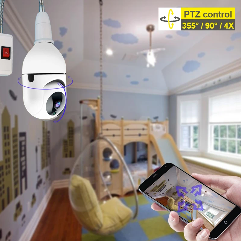 Indoor PTZ Bulb Wifi Ip Camera Mini Size with Adjustable Holer Socket Two Way Talk Night Vision Ycc365plus APP Control