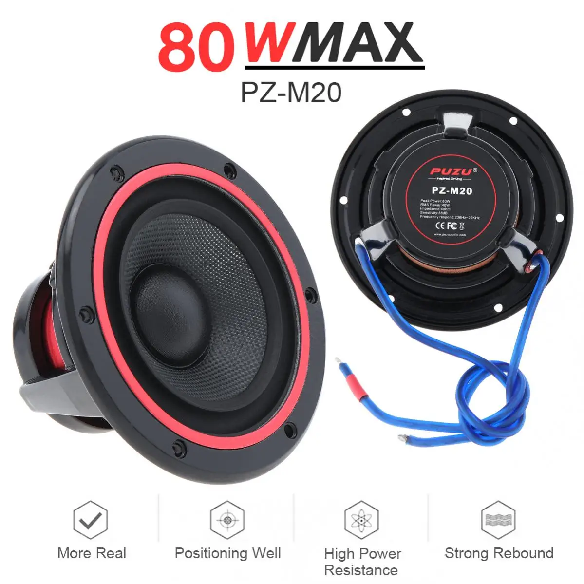 

2pcs Car Tweeter Speakers 4 Ohm 2.5 Inch 80W Automotive Speaker Universal Metal Kevlar Cone Midrange Audio for Cars