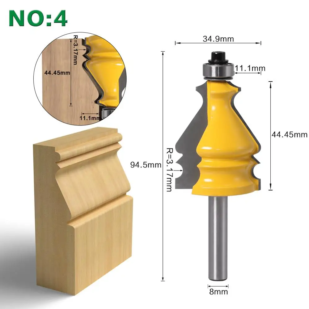 1PC 8mm Shank Casing & Base Molding Router Bit Set CNC Line knife Woodworking cutter Tenon Cutter for Woodworking Tools