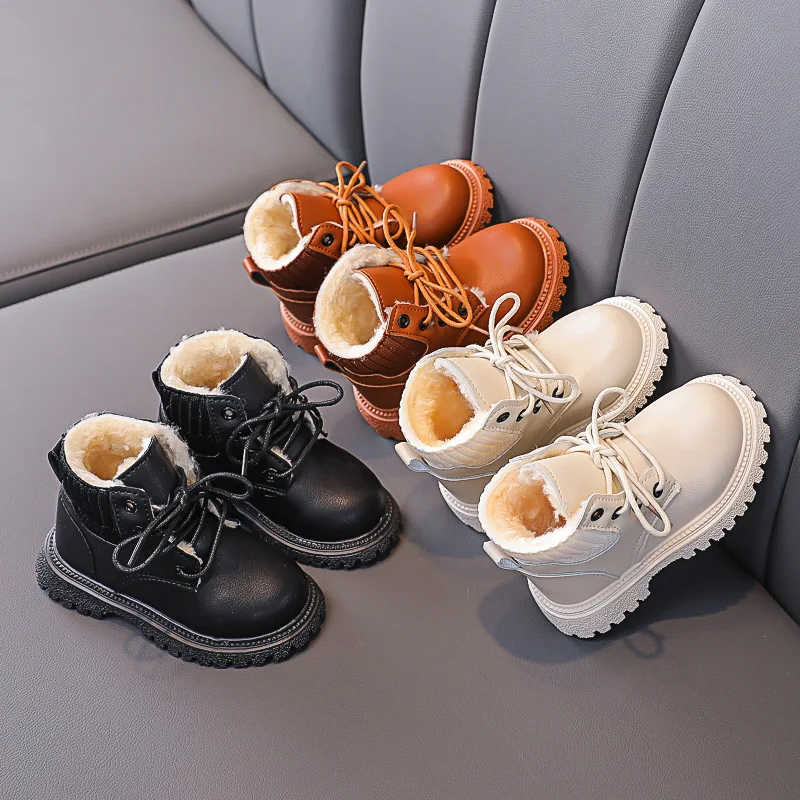 New Children\'s Cotton Shoes Winter Fashion Boys Warm Boots Lace Up Girls Snow Boots Waterproof Kids School Shoes G233