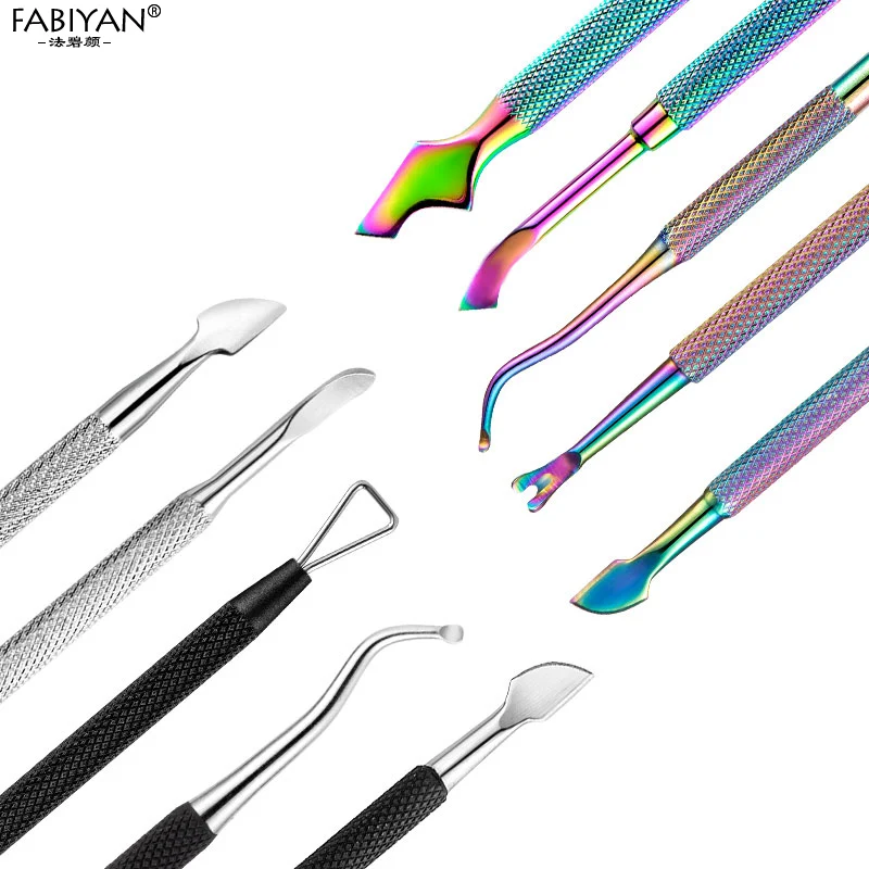 Stainless Steel Cuticle Spoon Pusher Fork Scissors Dead Skin Nail Art UV Gel Polish Remove Manicure Pedicure Care Clean Tool