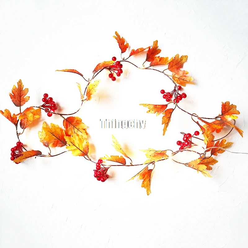 Autumn Maple Leaves rattan Battery LED Vine String lights Stair Railing Decoration Plants Fence Christmas Party home decor