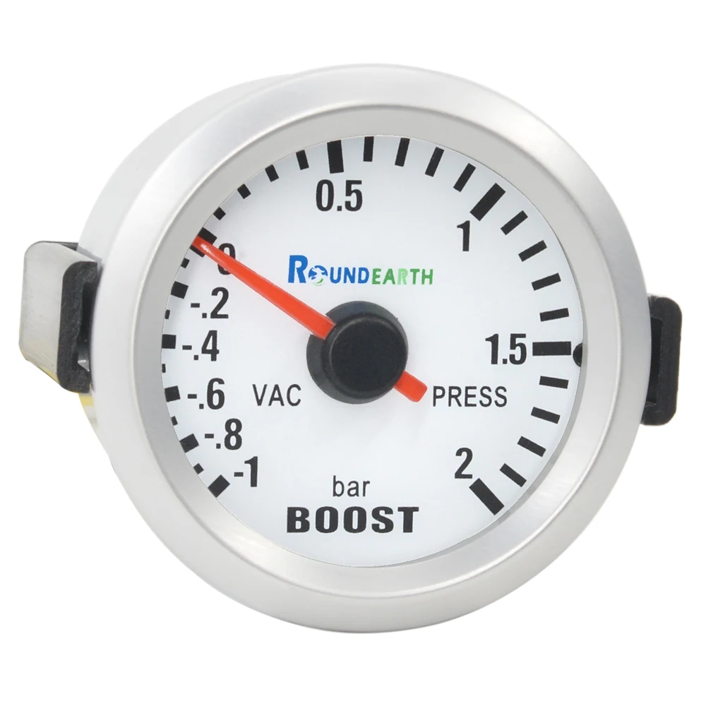 Round Earth 52mm BlueBacklight Auto Car Turbo Boost Gauge Turbin -1~2 Bar Pointer Clock Vacuumd Instrument Meter