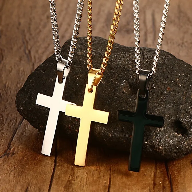 Vnox Classic Cross Necklace Men,Minimalist Stainless Steel Christianity Faith Pendant Jewelry,Prayer Gift for Him