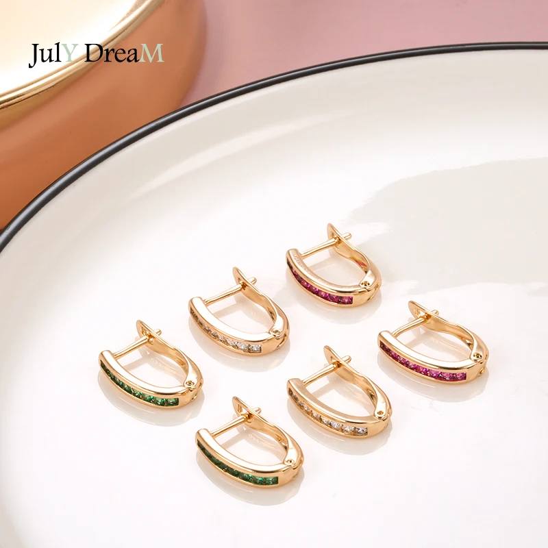 585 Rose Gold Multi Color Zircon Climber Earrings Row Heart & Arrow CZ Stone Piercing Pendiente RU Gold Jewelry Hypoallergenic