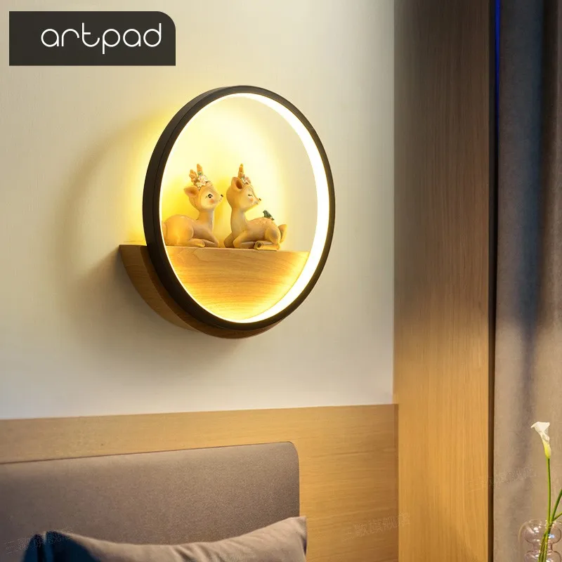 Artpad Đèn LED Bắc Âu Đèn Gỗ Dành Cho Trẻ Em Kids Phòng 19 Hươu Đèn Phòng Ngủ Trẻ Em Tường Sconce trang Trí Treo Tường