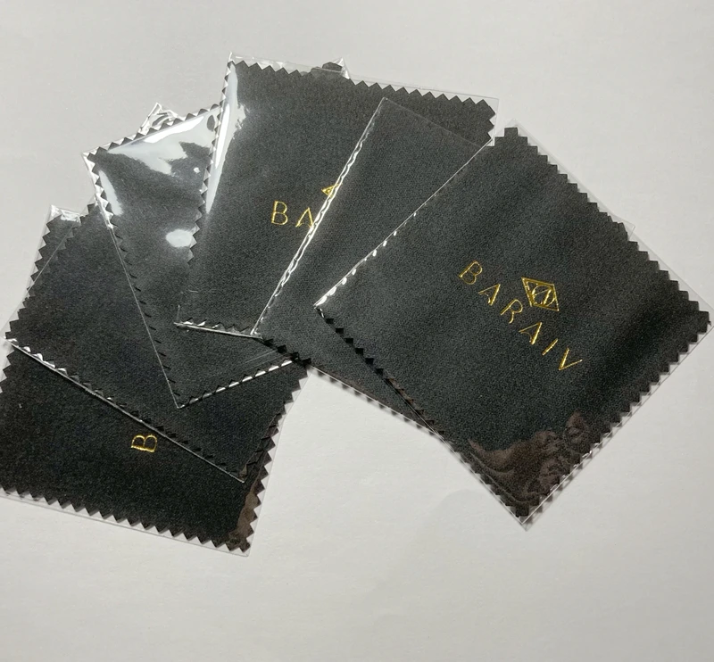 300PCS Custom LOGO  8*8cm Gold Foil Silver Polish Cloth Individual Packed Silver Jewelry Cleaning Wiping Microfiber Suede Cloth