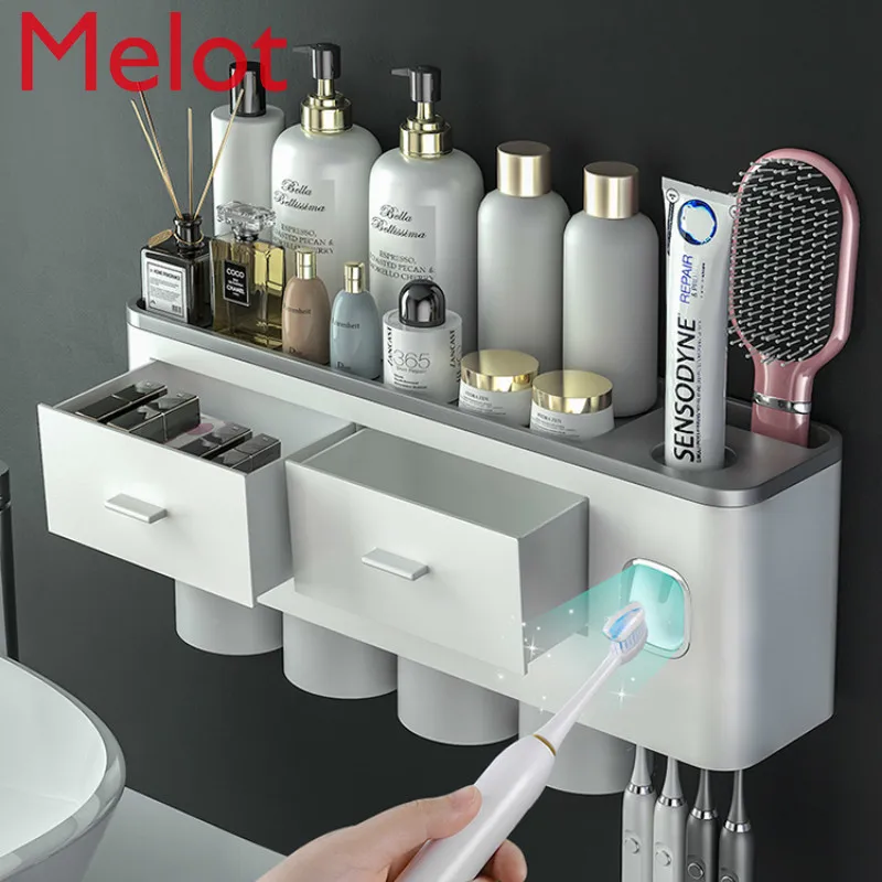 Toothbrush Rack Free Punch Tooth Glass Suit Bathroom Tooth-Cleaners Wall-Mounted Toothbrush Holder Toothpaste Dispenser