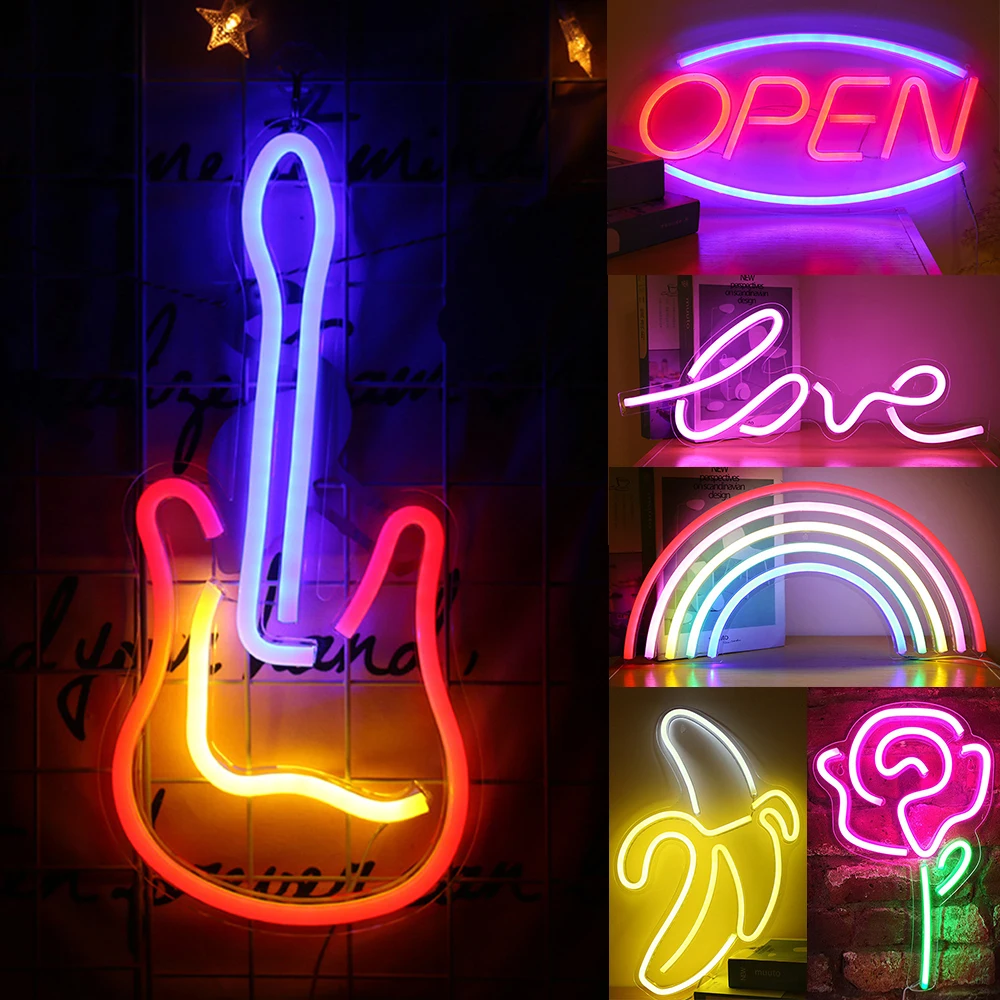 USB LED Neon Light Hello Wall Art Sign Bedroom Decoration Rainbow Hanging Night Lamp Letters Home Party Holiday Decor Neon Sign