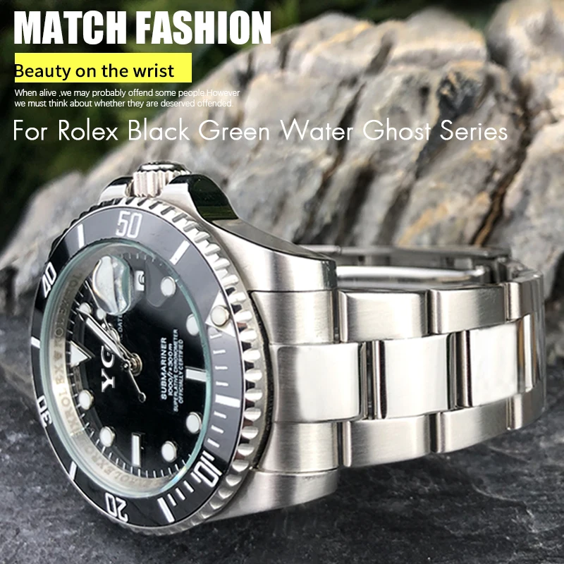 20mm 21mm High Quality 316L Stainless Steel Watchband Fit for Rolex Submariner GMT Silver Metal Watch Strap Slide Lock Buckle