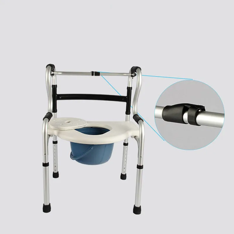 Commode Chair Aluminum Alloy Collapsible Rehabilitation Aid Compressive Portable Rubber Armrest Height Adjustable Bath Stool