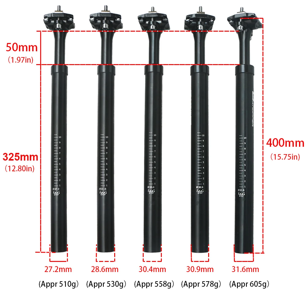 Bicycle Suspension Seatpost Damping Seat Post MTB Mountain Bike Shock Absorption Seat Tube 27.2/28.6/30.9/31.6/33.9/34.9 ×400mm