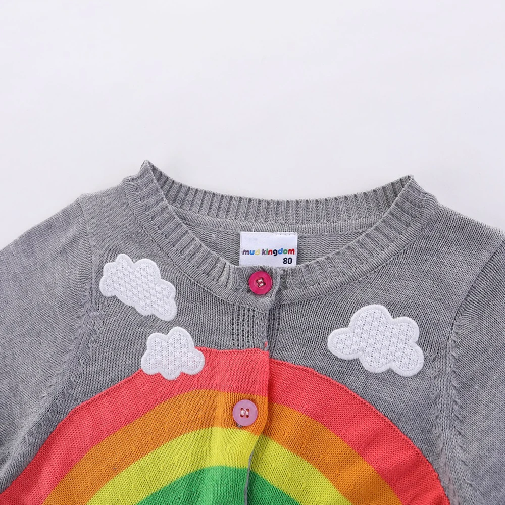 Mudkingdom Toddler Girl Boy Cardigan Sweater Lightweight Rainbow Clouds Knit Outerwear for Kids Clothes Cotton Spring Autumn