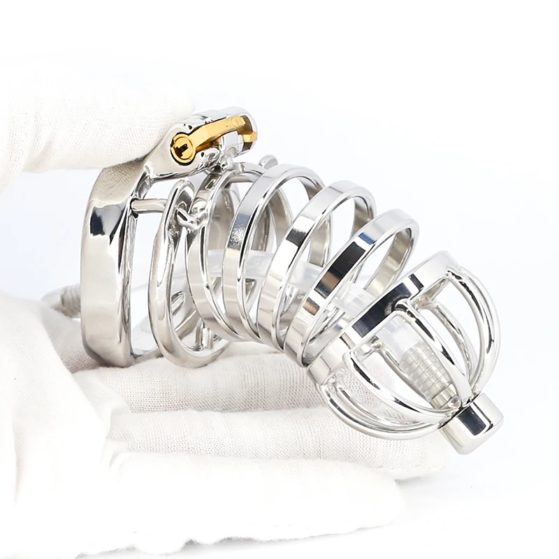 Male Stainless Steel Cock Cage Penis Ring Sleeve Chastity Device Belt with Catheter Spikes Lockable Adult Sex Toys for Men