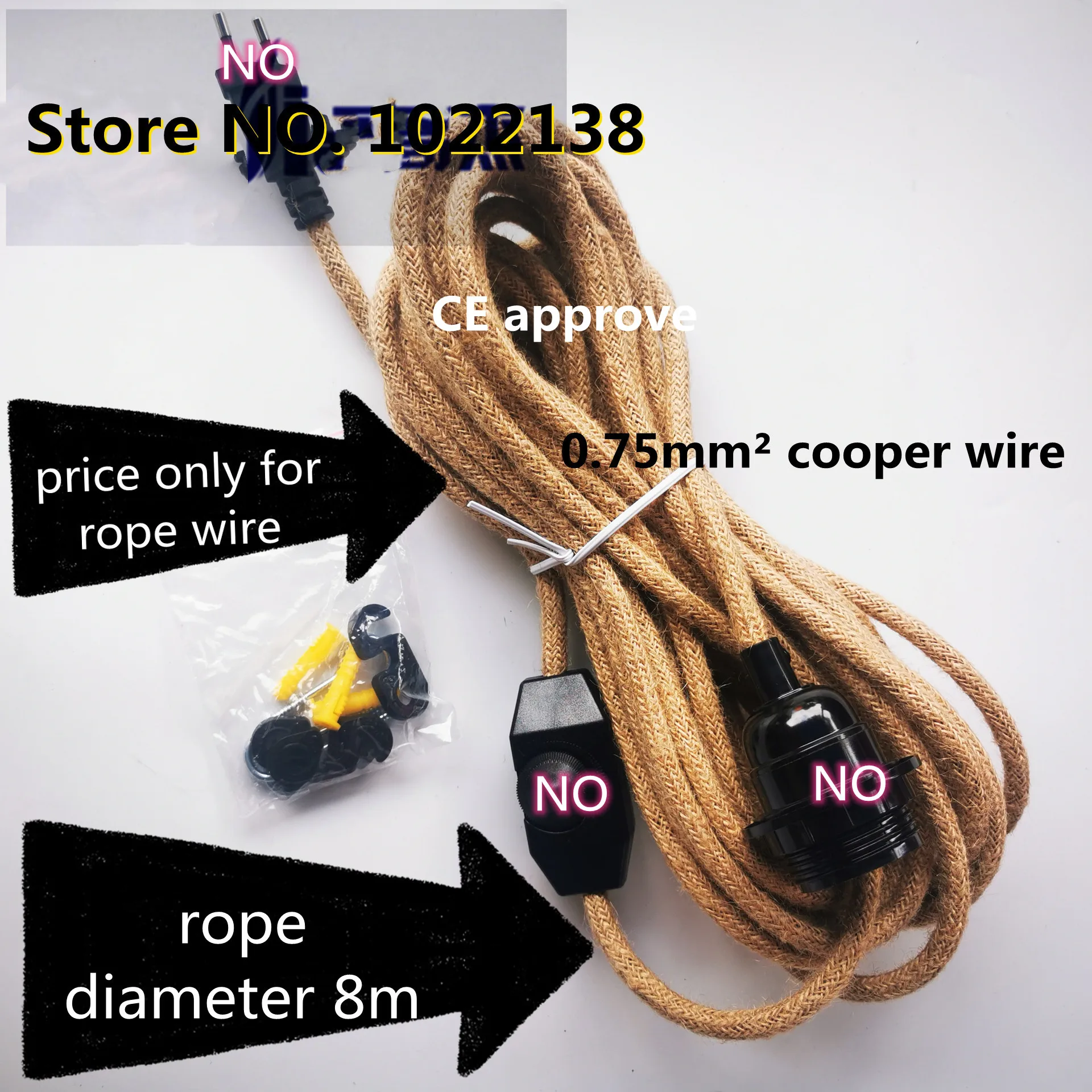 5/10/20m 2x0.75mm Vintage Hemp Rope Light Cord Braided Flexible Cable Electrical Wire for Retro Pendant Lights