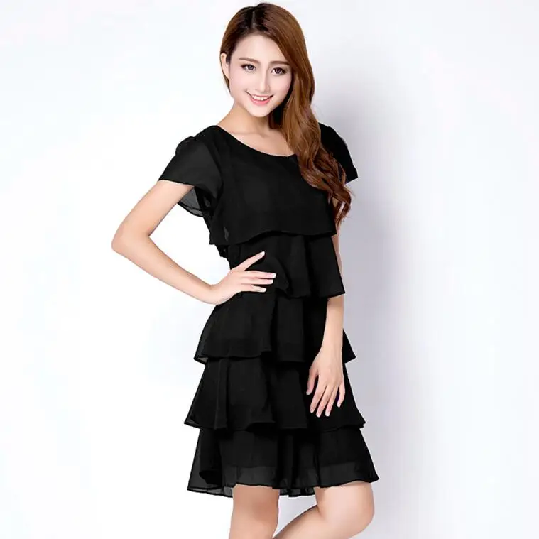 Summer Elegant Chiffon Dress Bodycon Casual Women Dress Robe Short sleeves o-Neck Dresses Plus Size woman clothing 5XL