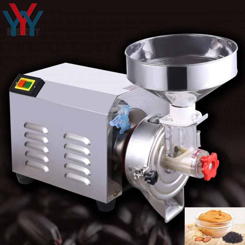 2200W Food Grade Stainless Steel Peanut Nut Almond Butter Grinder Sesame Soy Rice Paste Maker Commercial Pulping Machine 40kg/h