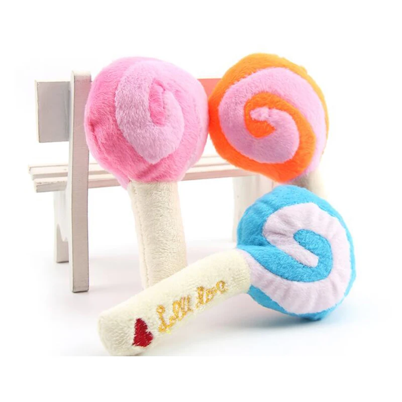 Funny Pet Puppy Toys Lollipop Style Pet Dog Small Plush Toys 15cm Pink Blue Orange Small Dog Squeaky Sounding Pet Toys