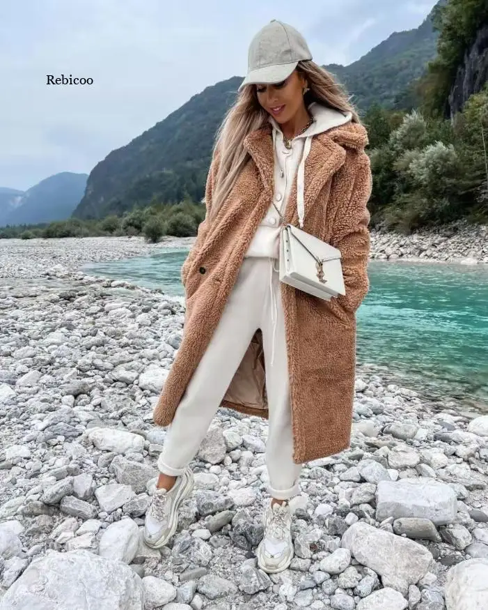 Lange Vrouwen Teddybeer Jas 2021 Winter Dikke Warme Jas Oversized Bovenkleding Jas Vrouwen Faux Lamswollen Bontjassen Nieuwe