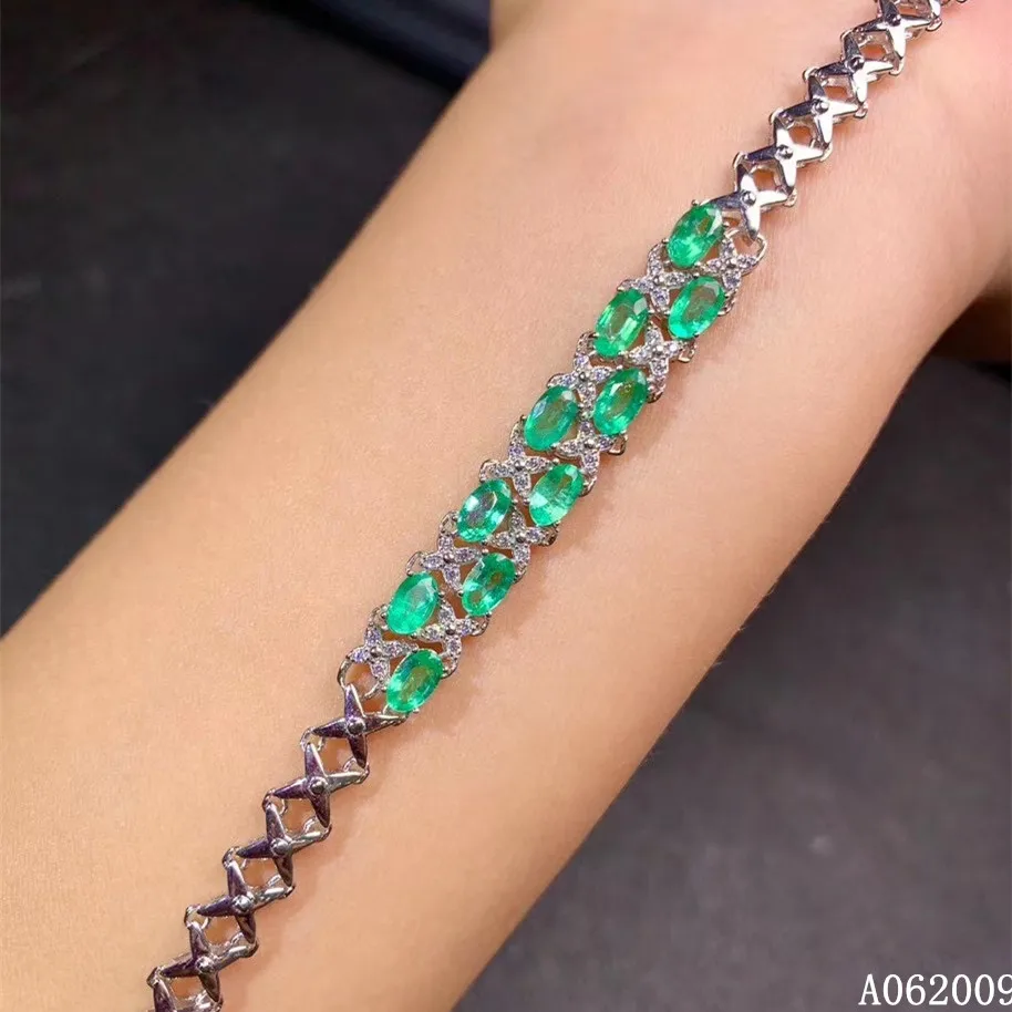 KJJEAXCMY fine jewelry 925 sterling silver inlaid natural emerald bracelet lovely girl new hand bracelet support testing