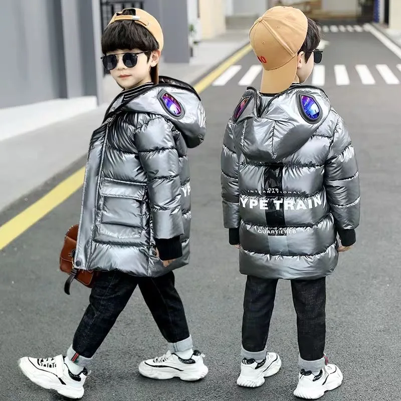 Kids Winter Jacket For Boy Children\'S Outerwear Fashion Thick Long Coats Girls Hooded Snowsuit Children Glasses Overcoat Parkas