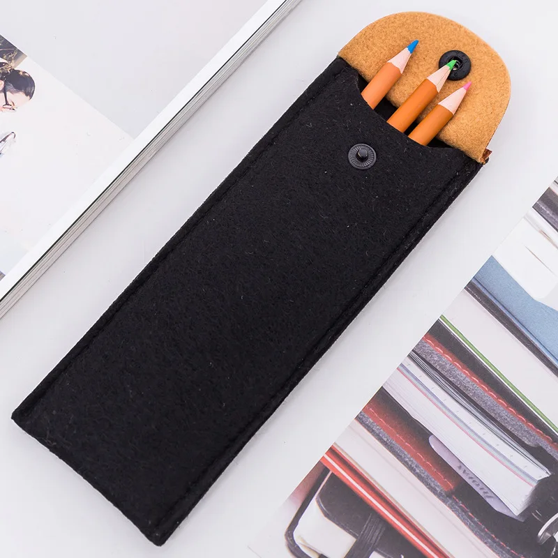 Ginflash Simple Felt pencil bag fabric pencil case box School Supplies Office Supplies pouch stationery storage zipper