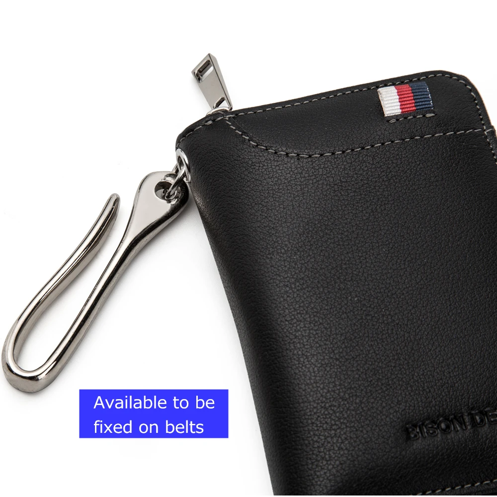 BISON DENIM Genuine Leather Key Wallet Male Card Keychain Cover Zipper Card Holder Wallet Key Organizer Large Capacity N9462