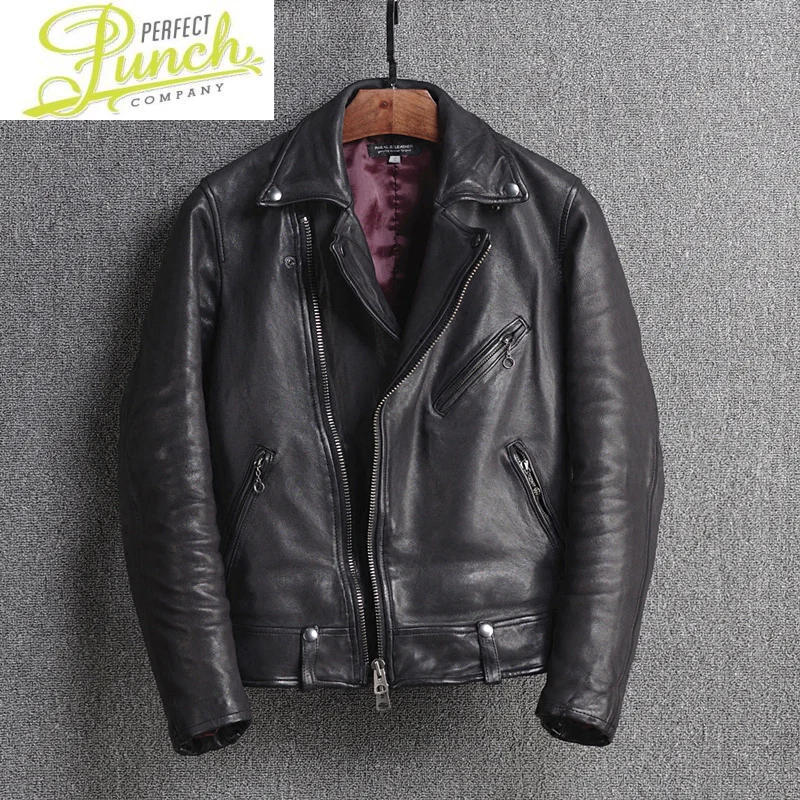 

Leather Genuine Jacket Men Real Sheepskin Coat Spring Autumn Vintage Motorcycle Slim Fit Veste Cuir Homme 18M-46 KJ4800