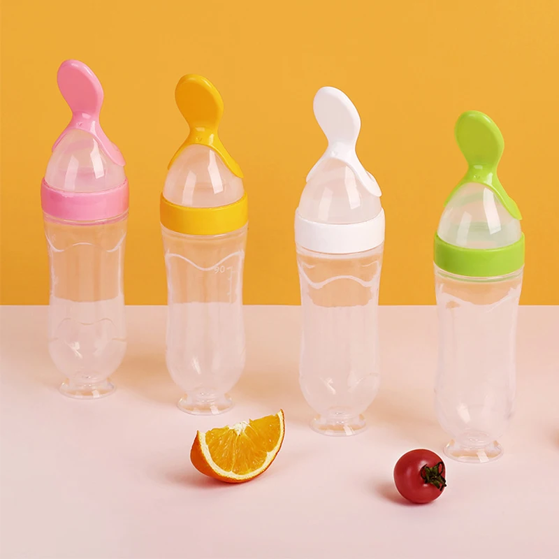 Silicone Newborn Baby Squeezing Feeding Bottle Training Rice Spoon Infant Cereal Food Supplement Bottle Feeder Tableware Tools