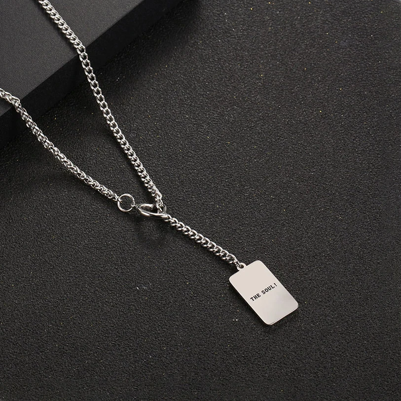 316L Stainless Steel Fashion Fine Jewelry Hip Hop Street Rectangle Pendants Charms Chain Choker Necklaces For Women Men