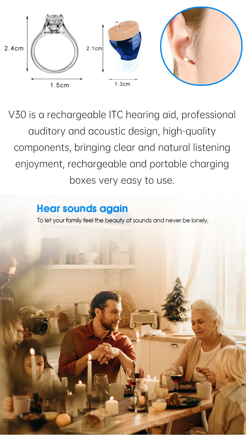 Hearing Aids USB Rechargeable Mini Audifonos In Ear Portable Invisible Adjustable Tone Sound Amplifier for Deafness Drop Shippin