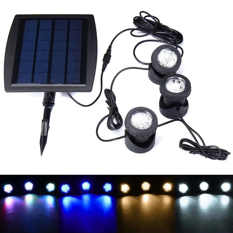 18 LED Solar Powered 3 Lamps Landscape Spotlight Projection Light Underwater Lights for Garden Pool Pond Outdoor