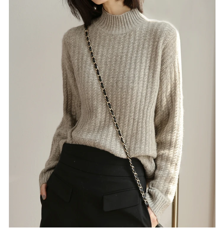 Autumn and winter Small Twist sweater Cashmere Women\'s Half turtleneck Cashmere Sweater Loose Sweater Pullover Clothes
