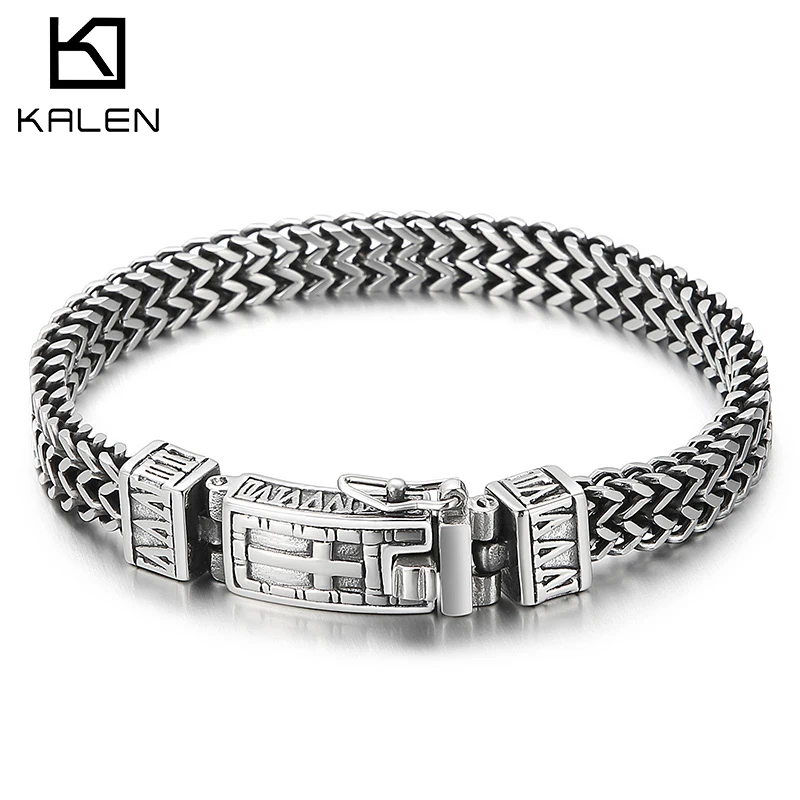 

Kalen New Punk Style 8mm Cross Men's Stainless Steel Bracelet 220mm Jewelry Best Friend Gift